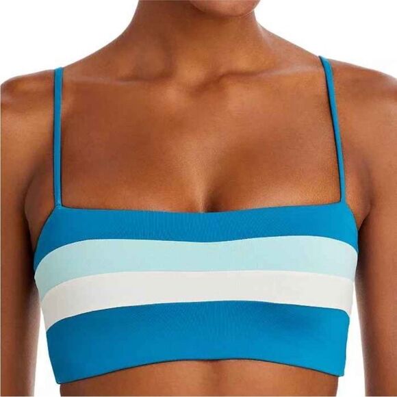 L*Space Rebel Stripe Bikini Top NWT Beautiful Mediterranean-Cream- Pool XS $99 - Picture 6 of 10